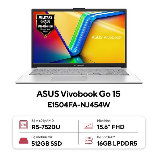 Ảnh của Laptop Asus Vivobook Go 15 E1504FA-NJ454W (Ryzen 5 7520U | 16GB | 512GB | 15.6 inch FHD | AMD Radeon Graphics | Win 11 | Bạc)