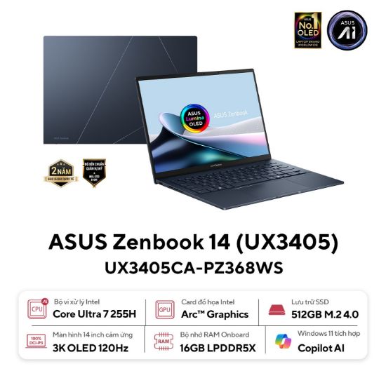 Ảnh của Laptop Asus Zenbook 14 UX3405CA-PZ368WS (Intel Core Ultra 7 255H | 16GB | 512GB | Intel Arc | 14 inch 3K OLED | Cảm ứng | Win 11 | Office | Xanh)