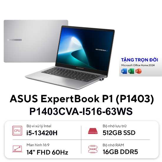 Ảnh của Laptop ASUS ExpertBook P1 P1403CVA-i516-63WS i5-13420H | 16GB | 512GB | Intel UHD | 14" FHD | Win 11